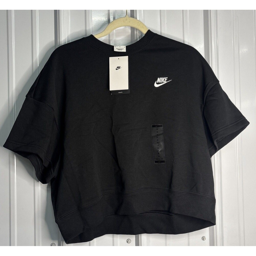 Nike Loose Fit Cropped Short Sleeve Black Sweat Shirt Size Medium NWT